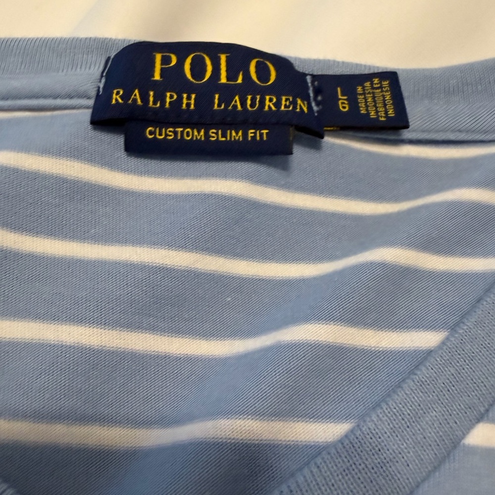Ralph Lauren Polo Custom Slim Fit Large Blue and White Stripe Men’s tee - Picture 2 of 8